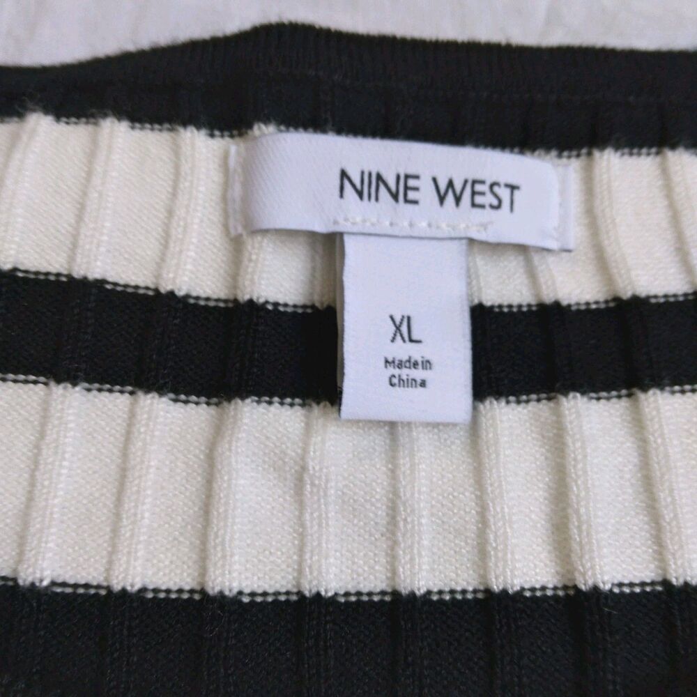 NWT Nine West Ribbed Puff Sleeve Sweater Ivory Black Stripes Long Sleeve XL - Picture 5 of 12